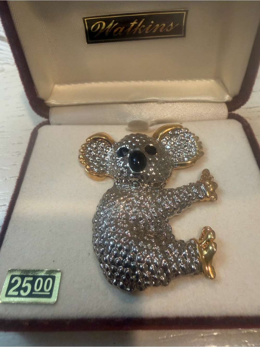 Vintage Silver & Gold Koala Brooch - Sparkling. With Original Box and Tag. RARE